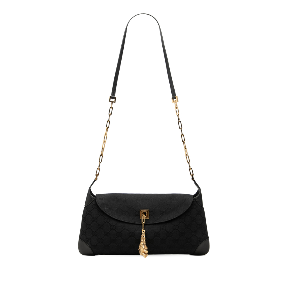 Pre-Loved Gucci GG Canvas Tiger Charm Shoulder Bag